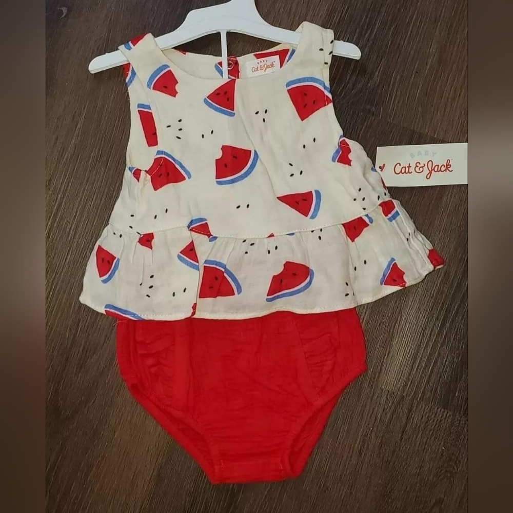 NWT Baby Girls' Cat & Jack Watermelon Gauze 2-Piece Set, Size 18M